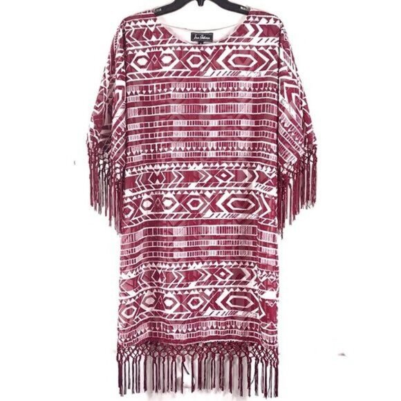 Sam Edelman Prairie Dreamer Aztec Straight Fringe Hem Lined Dress Size Medium - Picture 1 of 12